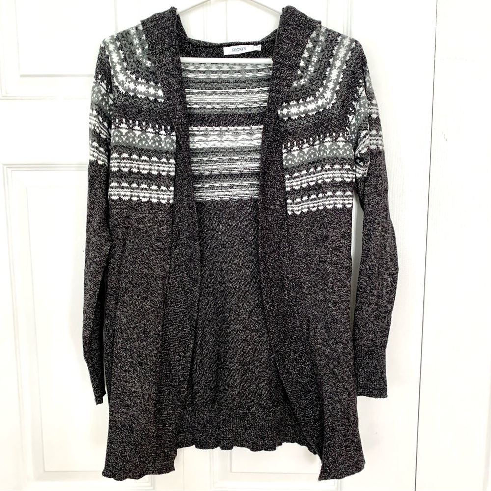 RICKI’S Dark Gray and White Hooded Knit Cardigan Women’s Size Small